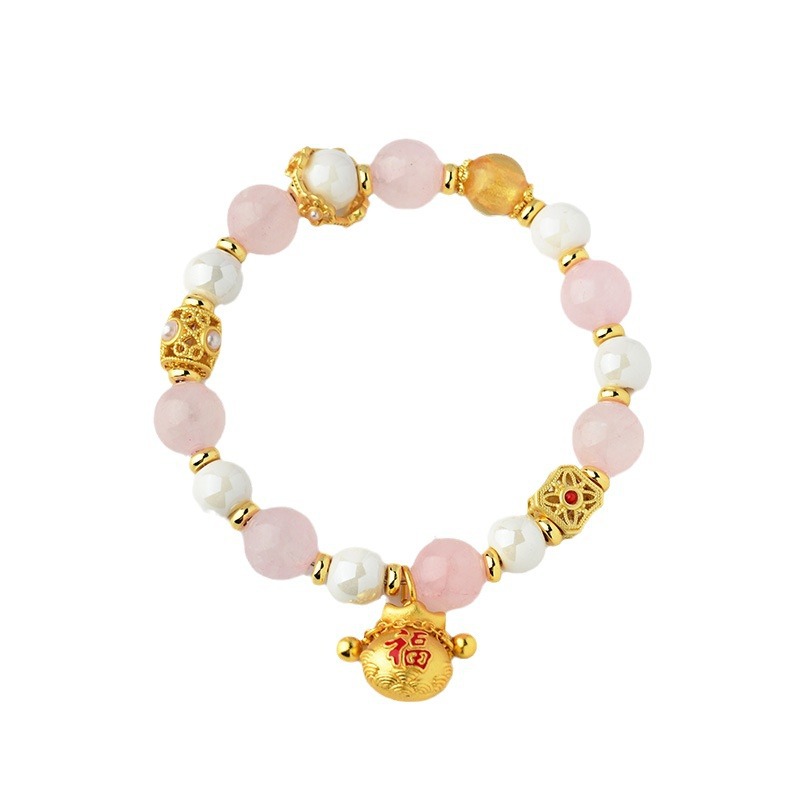 Polvo natural al por mayor cristal porcelana blanca pulseras bolsas de bendición colgante retro estilo nacional red explosión pulseras regalos de mujeres