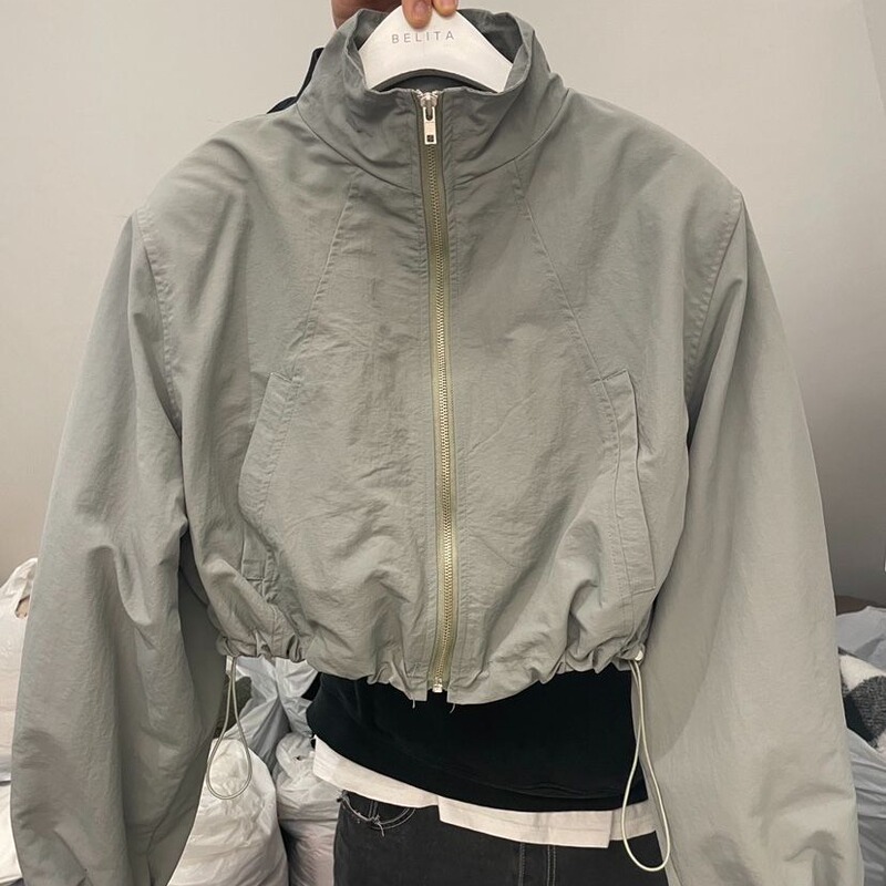 Niche design stand collar sun protection clothing women's summer thin drawstring zipper cardigan long sleeve short sports jacket fashion