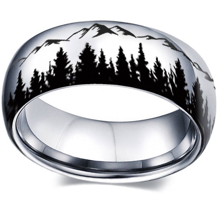 Europa y América suministro de montaña bosque hombres acero inoxidable anillo paisaje al aire libre Amazon eBay deseo Venta caliente