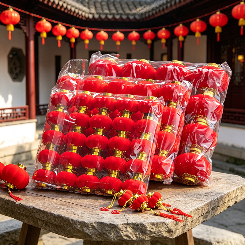 New Year Flocking Lantern Hanging Decorations, Chinese-Style Red Lanterns, New Year Bonsai Hanging Ornaments, Spring Festival Outdoor Festive Small Lanterns New Year Flocking Lantern Hanging Decorations, Chinese-Style Red Lanterns, New Year Bonsai Hanging Ornaments, Spring Festival Outdoor Festive Small Lanterns