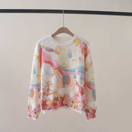 秋冬新款抽象印花长袖圆领针织衫打底毛衣