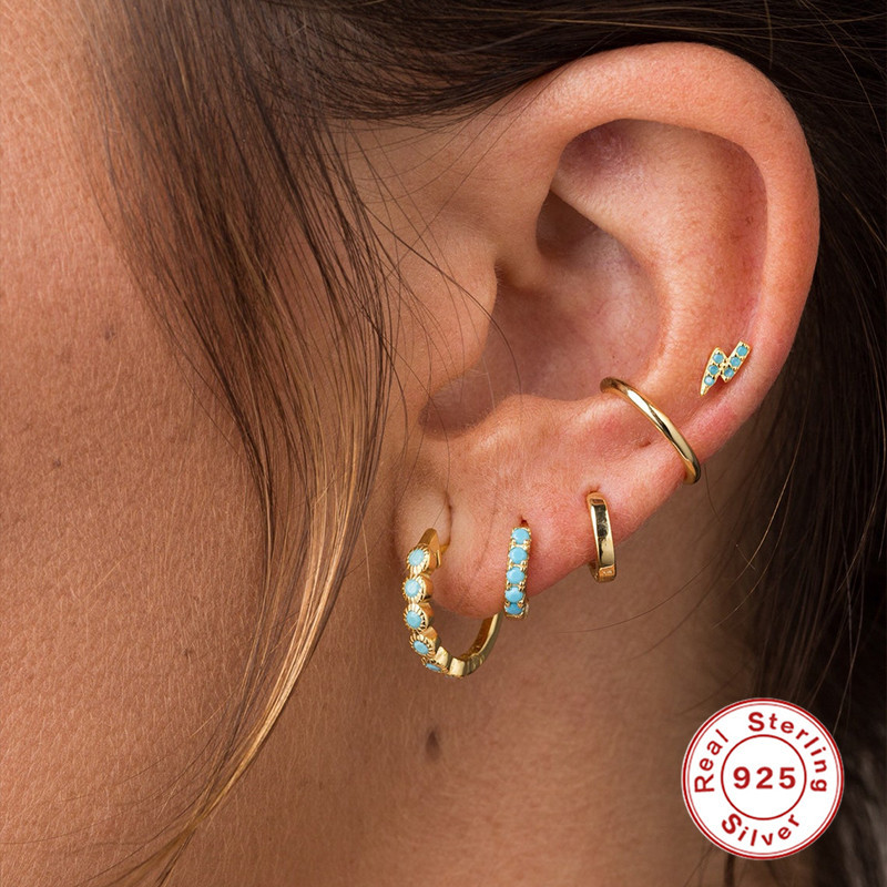 1 Jeu Style Simple Rond Placage Incruster Argent Sterling Turquoise Des Boucles D'oreilles display picture 2