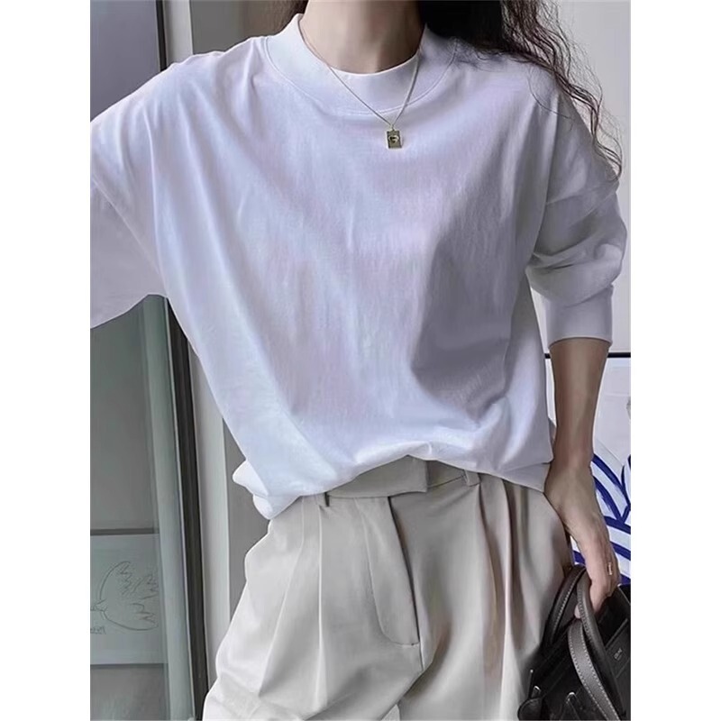 200g 95 cotton 5 spandex 2025 spring and autumn new Korean long sleeve T-shirt women's design sense 200g 95 cotton 5 spandex 2025 spring and autumn new Korean long sleeve T-shirt women's design sense