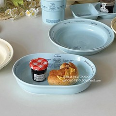 韓国世代と同じライトブルーのインスタイルディナープレート洋食レストランパスタオーバルプレート家庭用ハイエンドシンプルなセンス