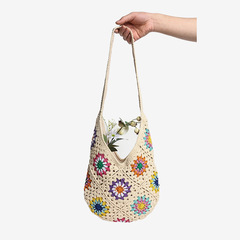 メーカー直売の祖母のシングル肩の綿糸は新型の怠惰な風の花を包んでリゾート風のビーチの草を編んで包みます。