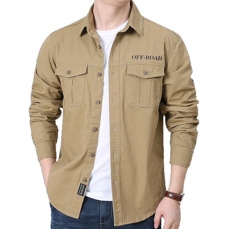 Camisa de Trabajo de Algodón Lavado para Hombre de Algodón Transpirable, Resistente al Desgaste para Uso Casual