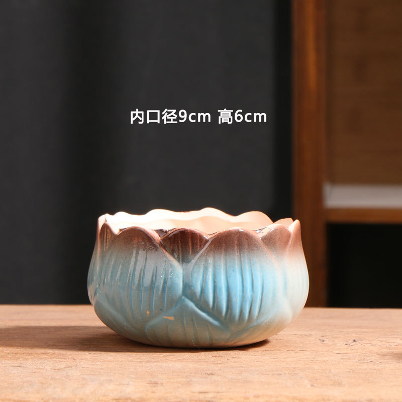 Gradiente lotus maceta de cerámica especial balcón doméstico cerámica gruesa pequeña maceta de cerámica especial al por mayor