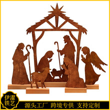 5件金属圣诞场景套装桌面装饰锈钢复古怀旧圣诞剪影农舍壁炉装饰