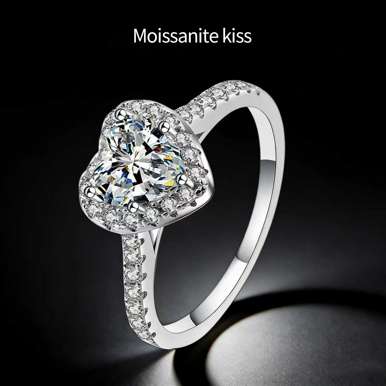 Cross-Border European and American S925 Sterling Silver Ring Heart-Shaped Fashion Accessible Luxury Moissanite Ring Women's Wedding Ring Proposal Ring
