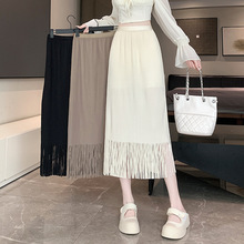 实拍~设计感流苏百褶半身裙女2025夏季新款高腰显瘦中长A字仙女裙