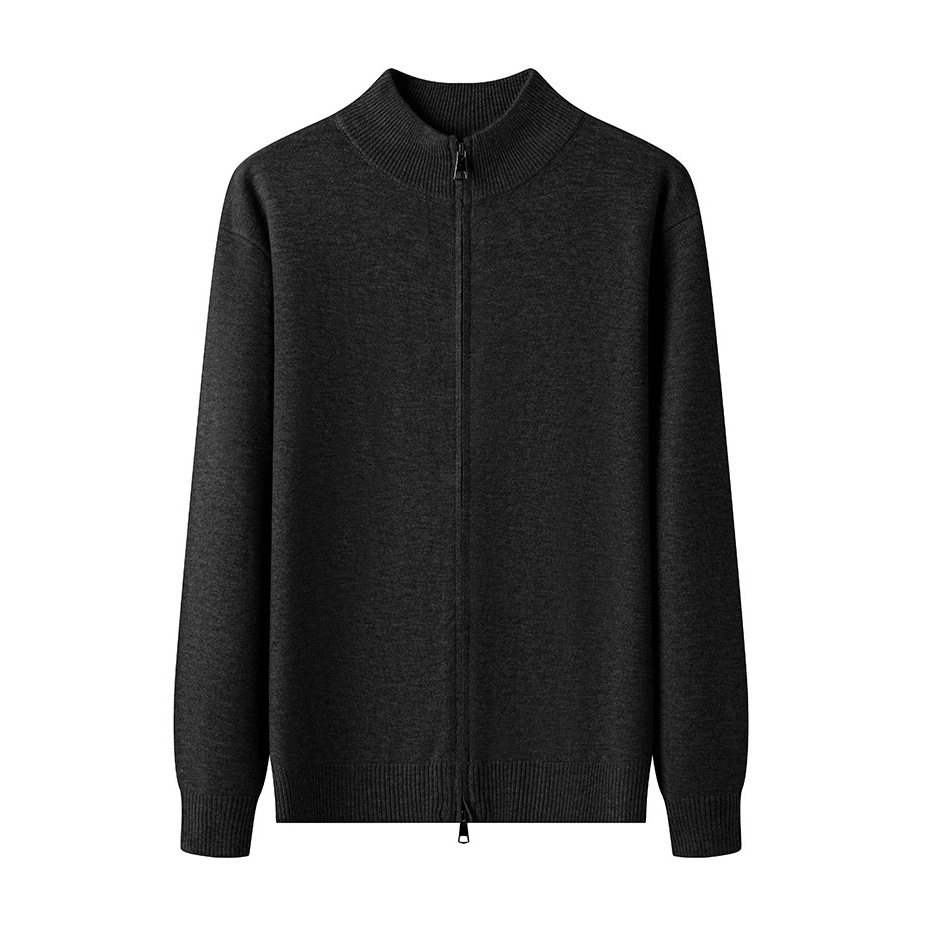 Cardigan con cremallera de dos vías para hombres suéter exterior hombre casual estilo americano de cuello de marca de moda jersey simple suéter