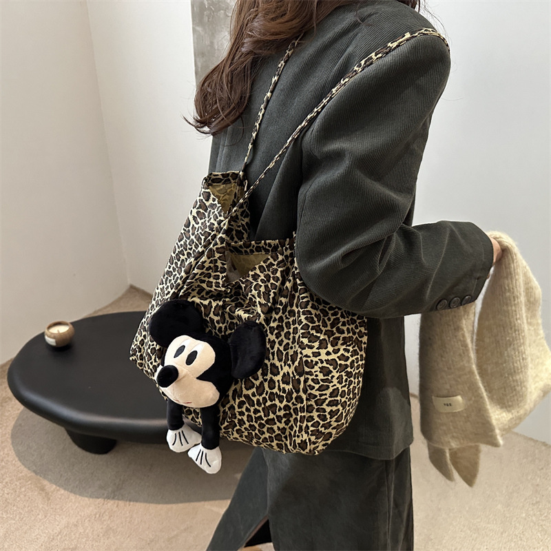 2024 nuevo Mickey muñeco bolso de hombro de gran capacidad leopardo bolso de dibujos animados bolso de moda de mujer bolso de viaje