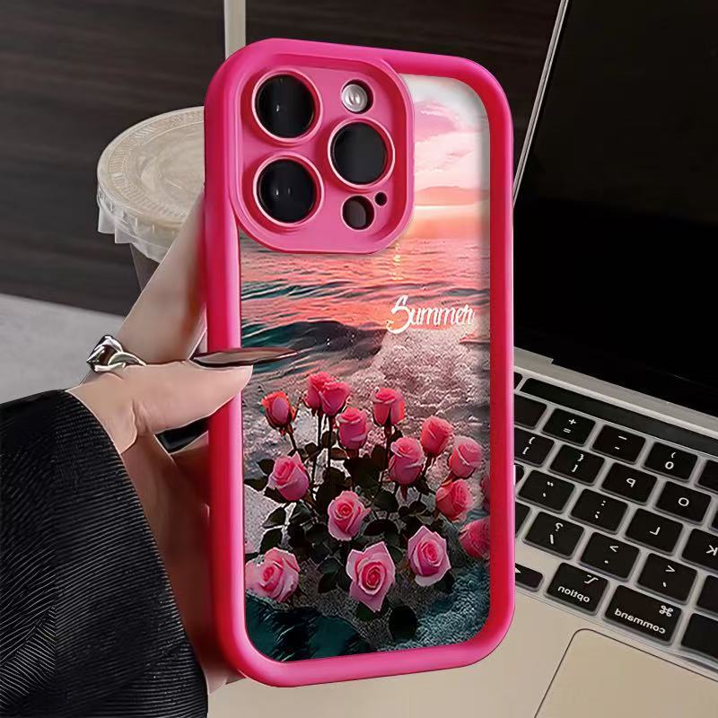 Funda para Teléfono Sunset Rose Compatible con Apple 17 Promax, Estilo Japonés y Coreano, iPhone 16/15/14, Estilo Europeo y Americano 13