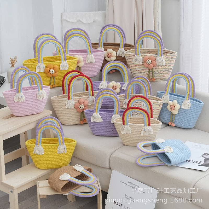 Ins Style Nordic Rainbow Bag Clouds Handbag Handmade Cotton Woven Bag Seaside Holiday Beach Bag Joker Bag