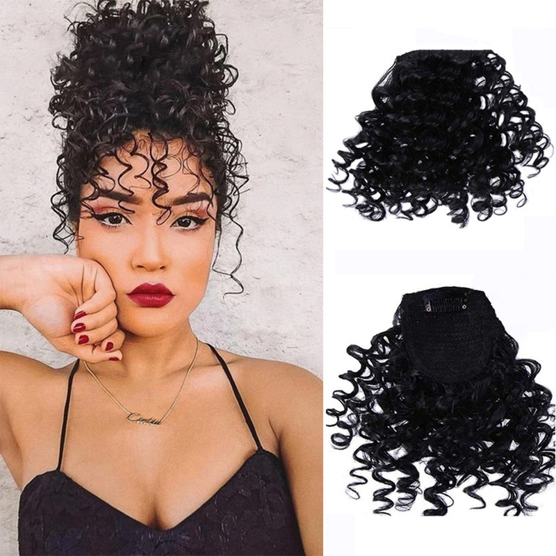 Wholesale cross-border European and American wig bangs small roll bangs high temperature silk chemical fiber fluffy 15cm wool roll bangs