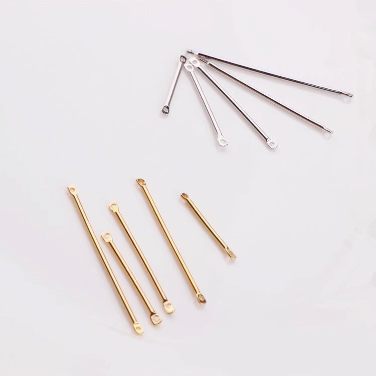 Real Gold Electroplated Double Hole Stick DIY Handmade Jewelry Accessories Tassel Perforation Color-retaining Connection Ear Stud Earring Material
