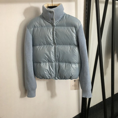 2025秋冬南油女新款侧边logo徽章针织拼接立领长袖羽绒服显瘦外套