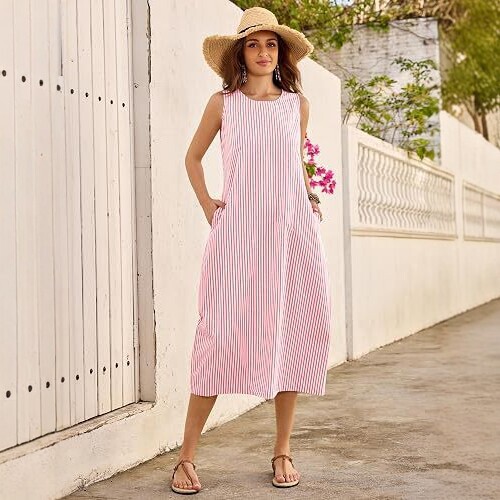 2026 Summer Foreign Trade European and American Independent Station Hot-Selling Casual Long Dress Beach Vacation Style Sundress Striped Dress 2026 Summer Foreign Trade European and American Independent Station Hot-Selling Casual Long Dress Beach Vacation Style Sundress Striped Dress