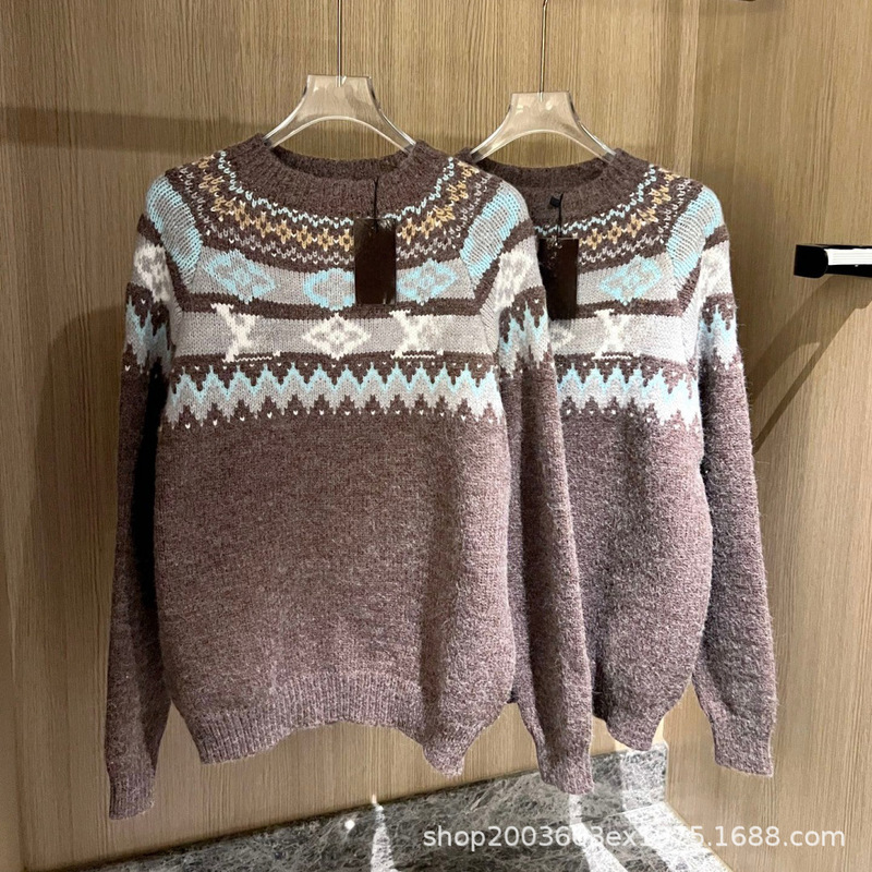 26 Spring Jacquard Round Neck Sweater Ski Series Fair Isle Knitted Sweater Women's Knitted Top 26 Spring Jacquard Round Neck Sweater Ski Series Fair Isle Knitted Sweater Women's Knitted Top