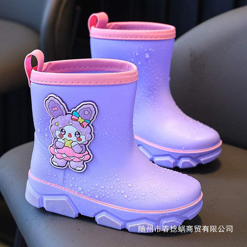Children's Rain Boots, Girls' Rubber Shoes, Mid-Tube Student Non-Slip Rain Boots, Kindergarten School Water Shoes, Girls' Small Rain Boots