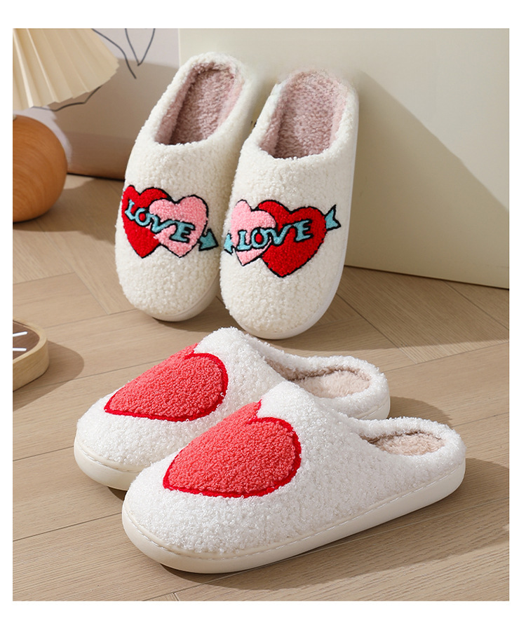 Pantofole di cotone con faccina sorridente, caldo inverno, grande amore, all'ingrosso, per donna, per interni, in peluche, calde, per la casa_voghion.com