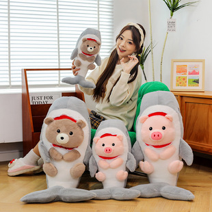 Shark Transformation Bear Doll Marine Animal Plush Toy Long Pillow Rag Doll Children's Gift Wholesale