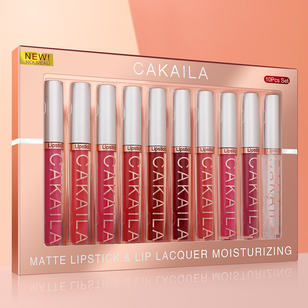 Cakaila 9 matt läppglans och 1 läppolja set i presentförpackning_voghion.com