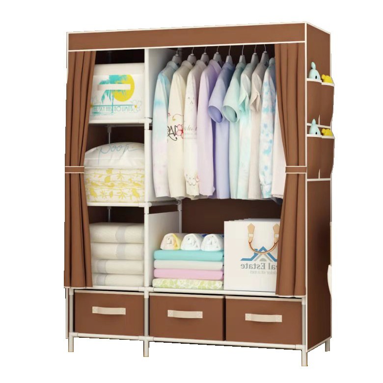 02-3B Armario simple con caja de almacenamiento Armario multifuncional Armario colgante Dormitorio Perchero Armario no tejido