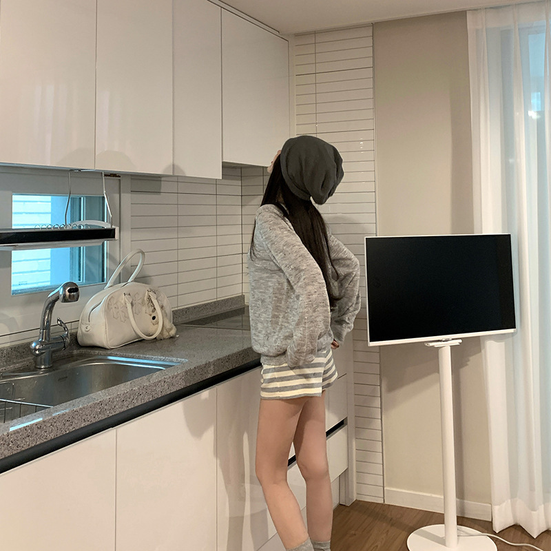 【松弛密码】针织衫女秋破洞印花灰色宽松圆领套头上衣|undefined