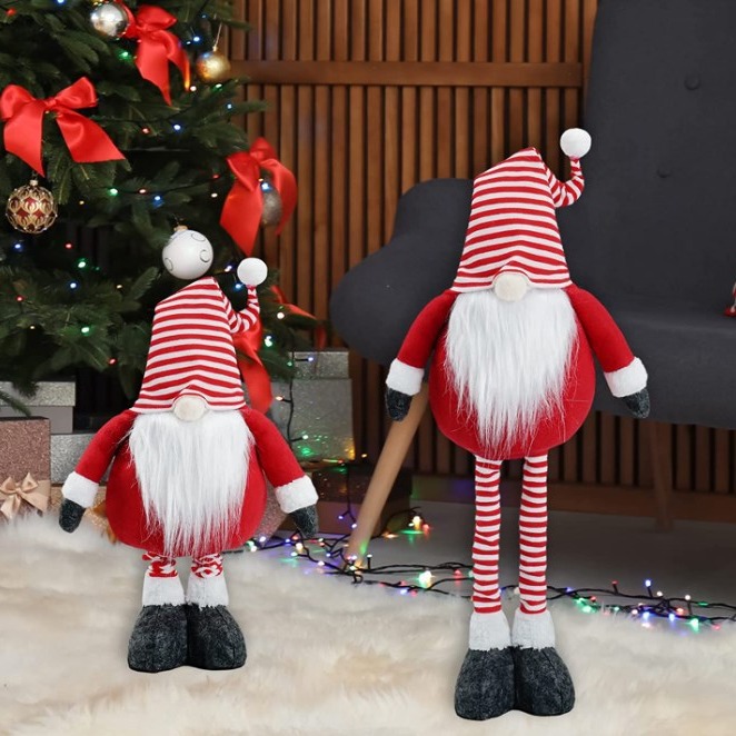 Nueva frontera decoraciones navideñas a rayas sin rostro muñeca de pie muñeca nórdica muñeca retráctil de Santa Claus