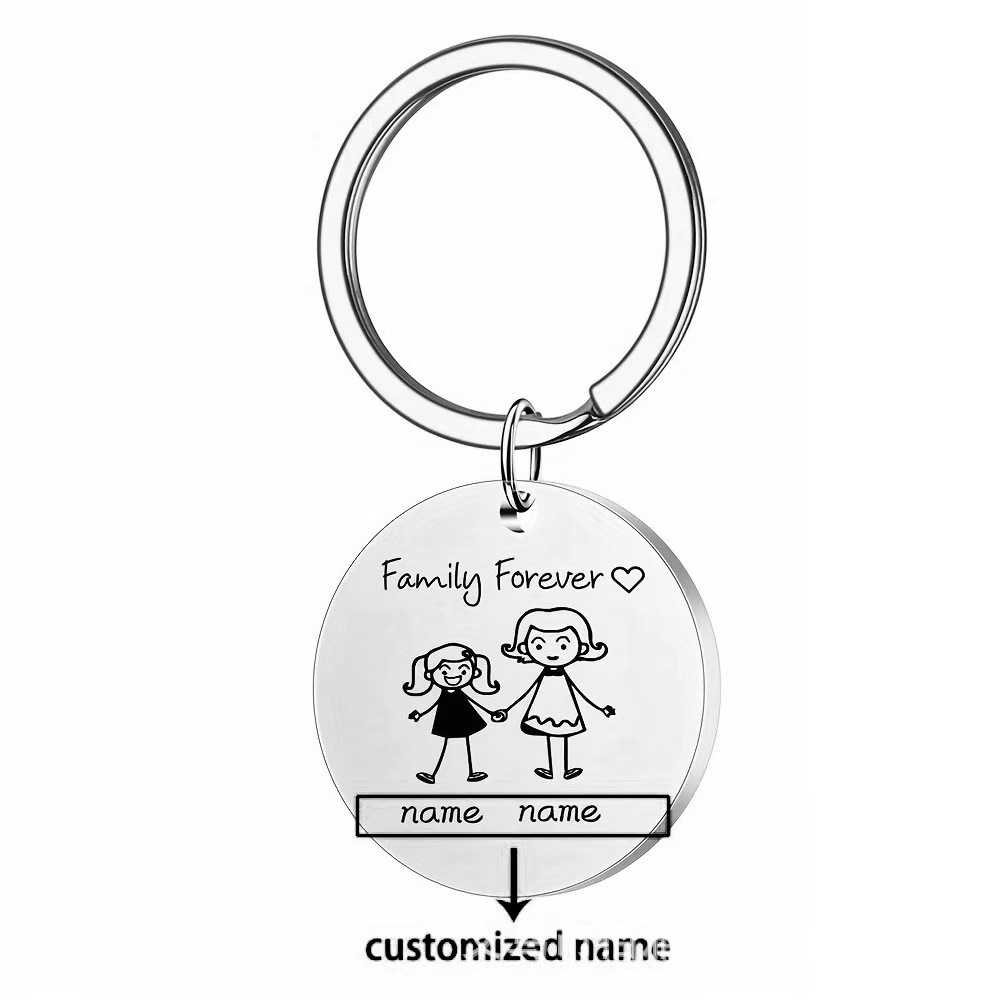 热销创意新品不锈钢家人钥匙扣亲子时尚可爱卡通钥匙圈金属耐用钥