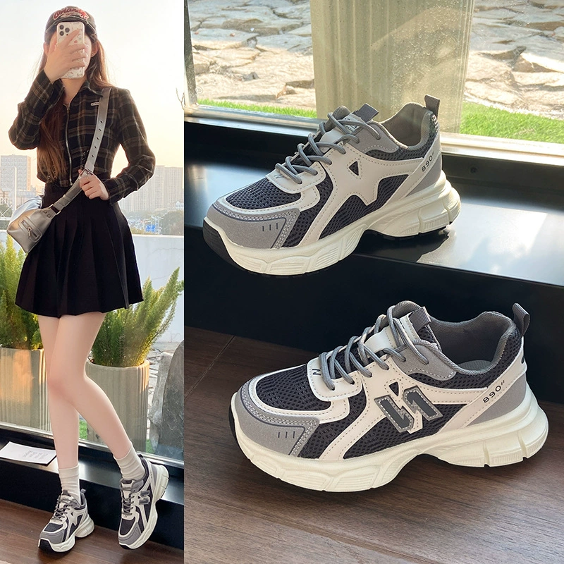 Женские кроссовки на платформе с толстой подошвой для увеличения роста, весна 2025, новые ретро универсальные легкие повседневные спортивные туфли