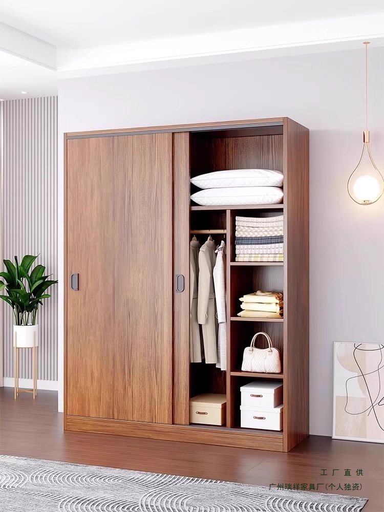 Sliding Door Wardrobe for Home Bedroom Rental Room for Small Apartment Modern Simple Solid Wood Color Cabinet Simple Wardrobe