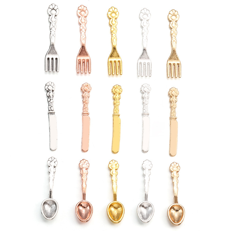 DIY Alloy Jewelry Accessories Artificial Mini Tableware Knife, Fork and Spoon Accessories Small Kitchen Nail Art Decoration J503