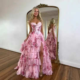 跨境欧美抹胸性感长款晚礼服女修身高级感优雅派对舞会礼服裙夏季