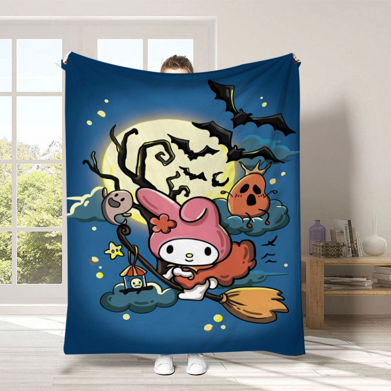 跨境亚马逊热卖三丽鸥万圣节系列毛毯卡通hello kitty毛绒沙发毯|undefined