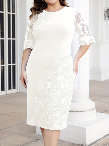 Explosive Elegant Embroidered Splicing Dress Round Neck
