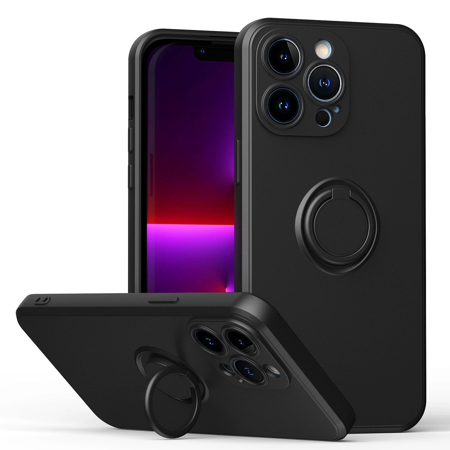 Сумісимый силиконовый чехол для Apple iPhone 13 с кольцом-подставкой, подходит также для 16 Pro Max и 14 Plus
