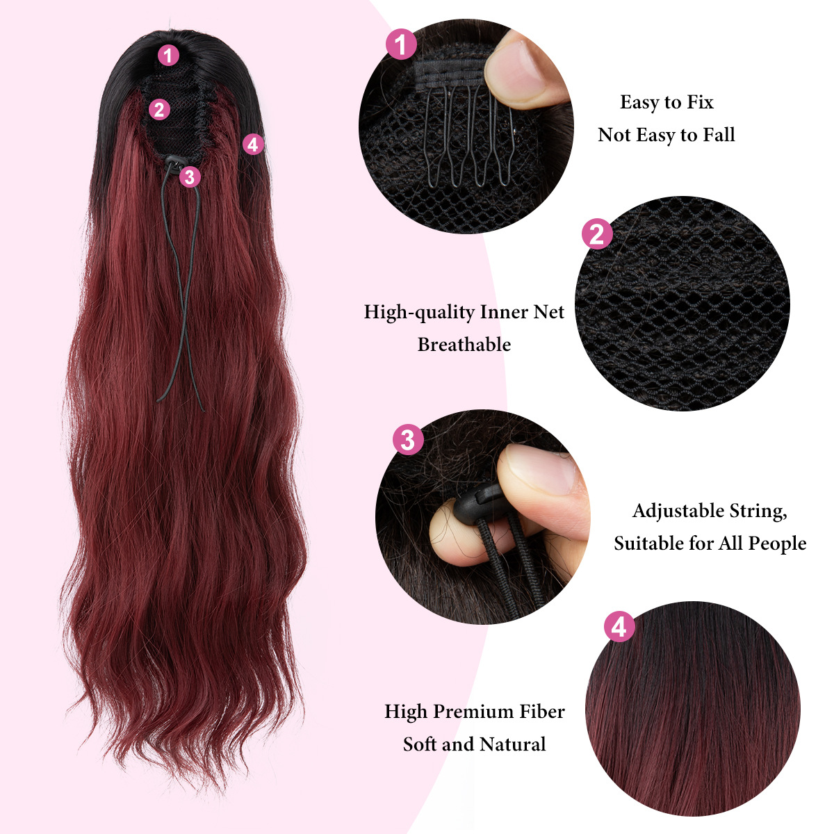 Transfronterizo europeo y americano Peluca de cola de caballo de las mujeres largo pelo rizado cordón agua ondulación Cola de Caballo extensión del pelo cola de caballo