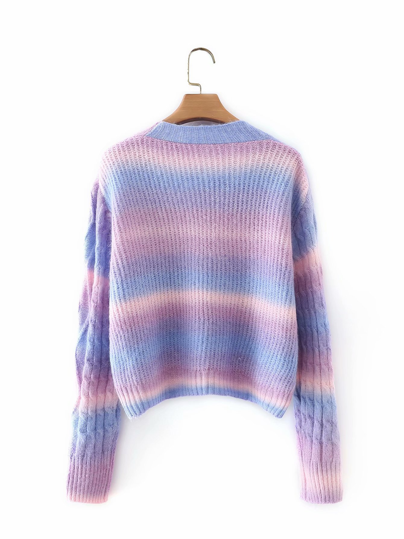 women s rainbow stripes gradient color twist knit cardigan nihaostyles clothing wholesale NSSX73206