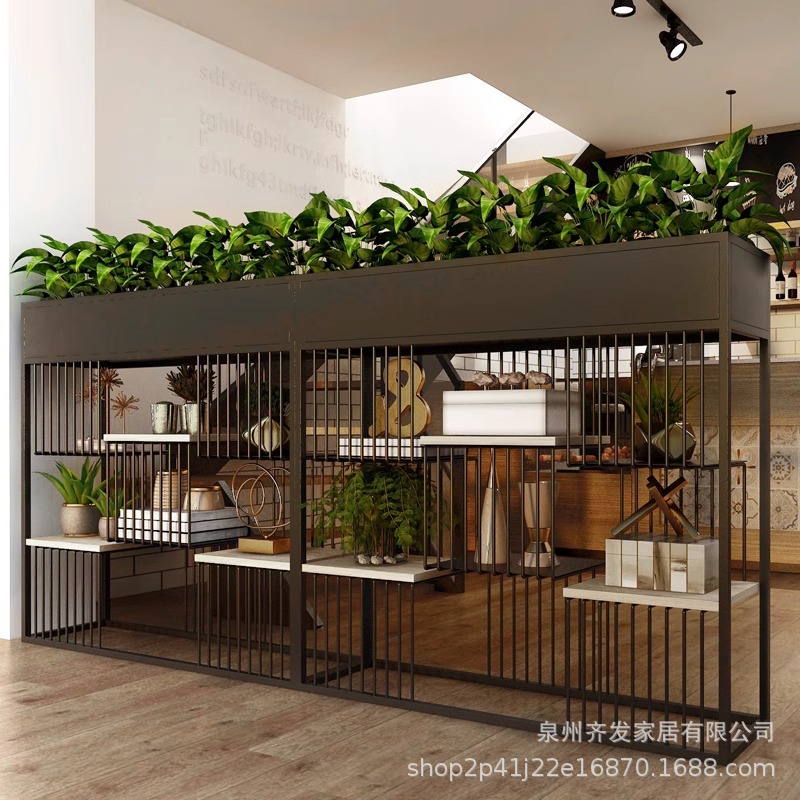 Iron storage rack flower Rack restaurant partition coffee shop floor green radish decoration office integrated partition storage rack