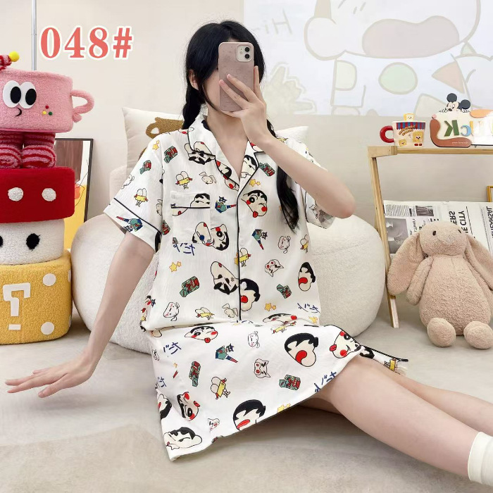 Ins adorable dulce verano pijama de mangas cortas damas nubes algodón cardigan largo