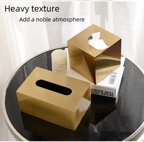 Metal tissue box for living room, household, minimalist modern, Nordic INS style, lightweight luxury, high-end brass color napkin and tissue holder