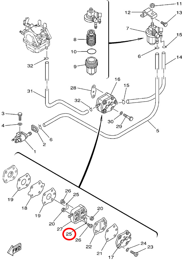 25)翟墨DEMONS舷外机船外挂机橡皮艇冲锋舟单向阀6A0-24421-01