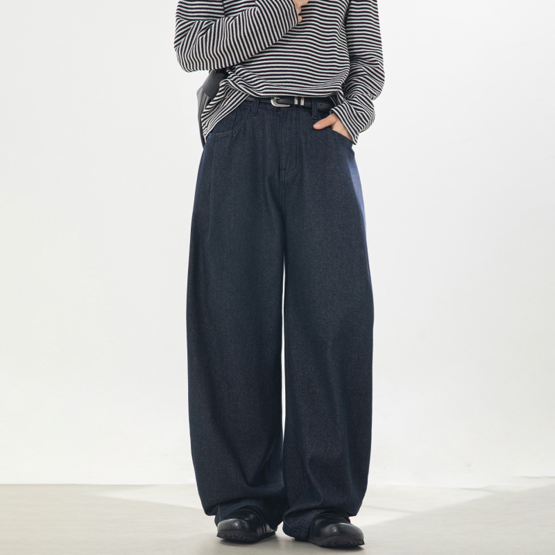 Three-Dimensional Pleated Retro Raw Denim Washed Jeans, Spring Style, Loose Casual Long Pants with Velcro Cuffs Three-Dimensional Pleated Retro Raw Denim Washed Jeans, Spring Style, Loose Casual Long Pants with Velcro Cuffs