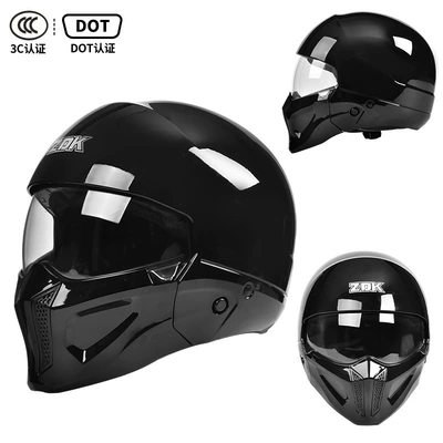3C Motorcycle Scorpion Helmet for Men and Women, Winter Riding Motorcycle Cruising Combination Full-Face Helmet, Retro Three-Quarter Helmet (Motorcycle Safety Supplies) - bright-black-scorpion-ii-hd-mirror-m-suitable-for-head-circumference-55-56