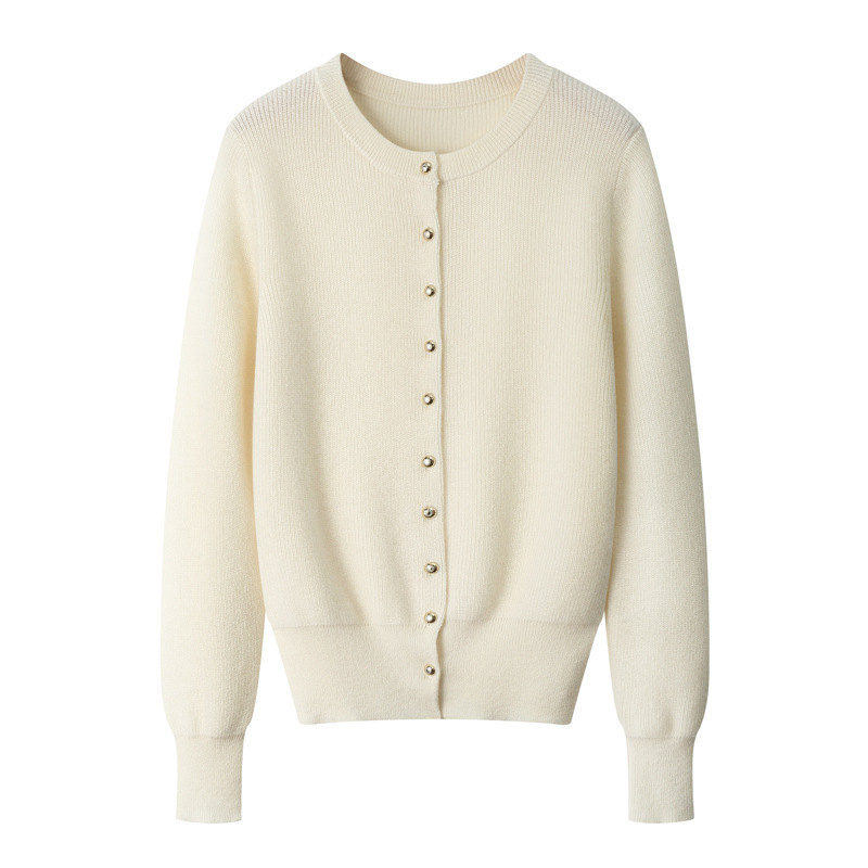 Demi-season cashmere cardigan with a round collar