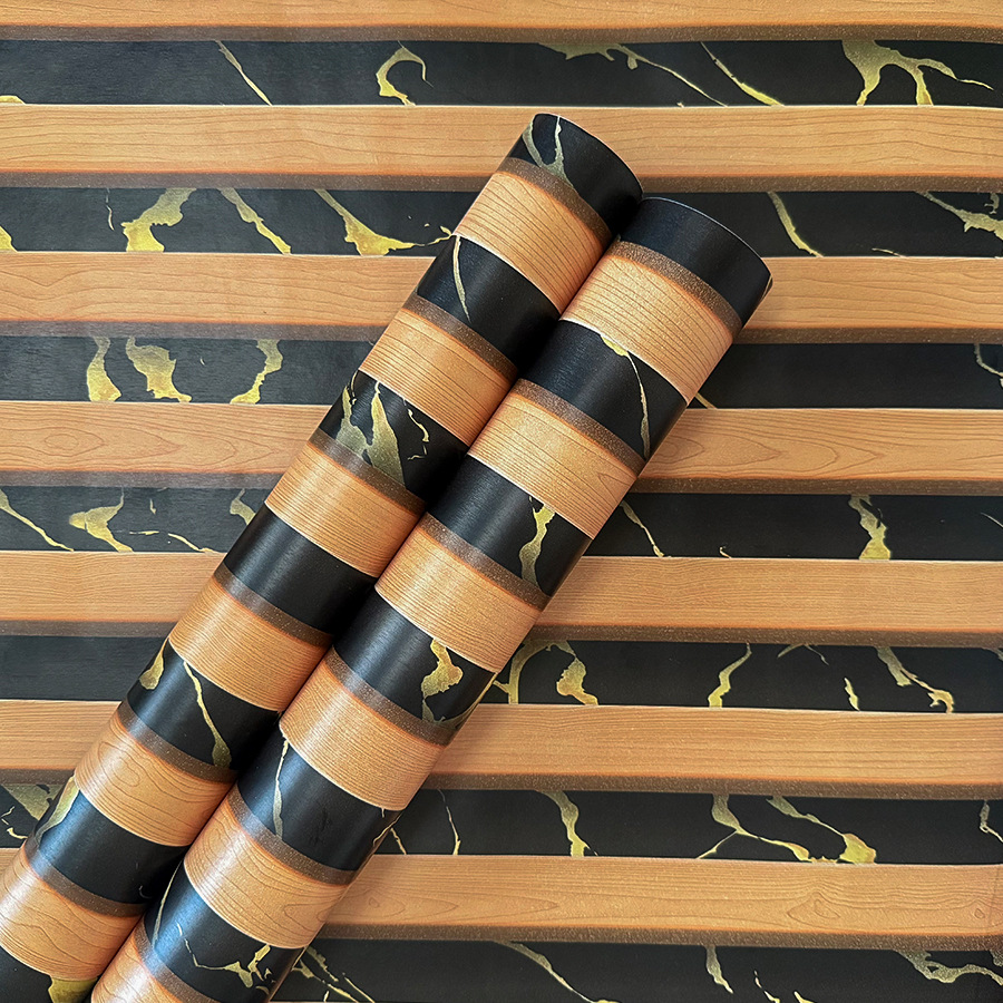 Papel pintado autoadhesivo de madera y mármol negro y amarillo_voghion.com