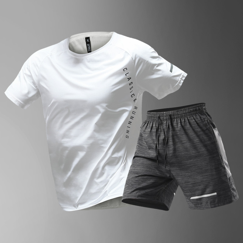 Trajes deportivos para hombres hielo veloz ropa seca para correr verano ropa de fitness delgada ropa de entrenamiento suelta camiseta de mangas cortas