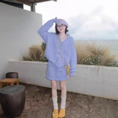 清纯穿搭秋天套装一整套秋冬新款女人味花朵毛衣针织半身裙两件套